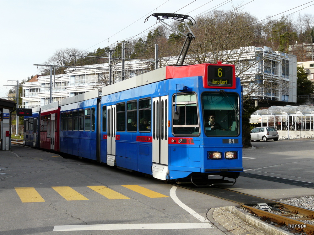 RBS - Tram Be 4/10  81 nach Worb unterwegs in Gmligen am 31.12.2012