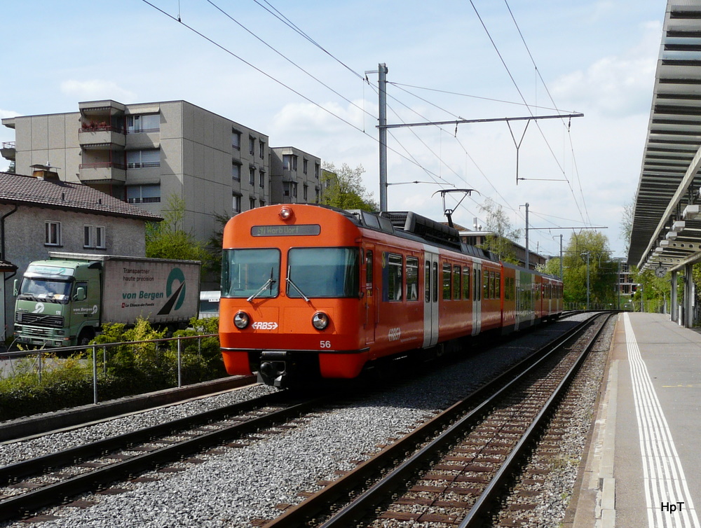 RBS - Triebwagen Be 4/12 56 bei der einfahrt in den Bahnhof Ittigen Papiermhle am 14.04.2011

