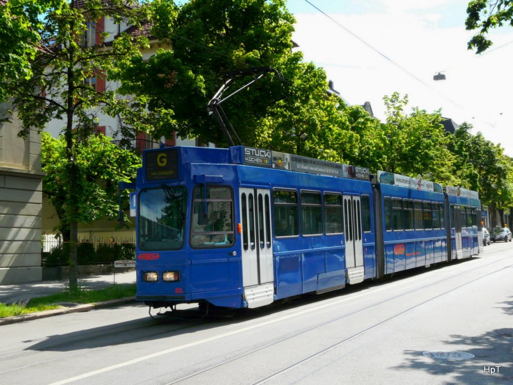 RBS - Unterwegs in Bern auf der Linie G in der Thunstrasse Triebwagen Be 4/8 83 am 12.05.2010