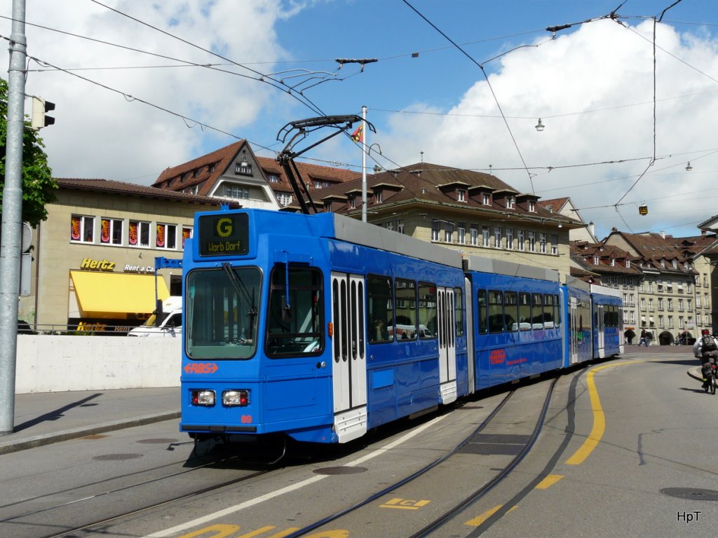 RBS - Unterwegs in Bern auf der Linie G ist der Neu verlngerte Triebwagen Be 4/10 89 am 12.05.2010