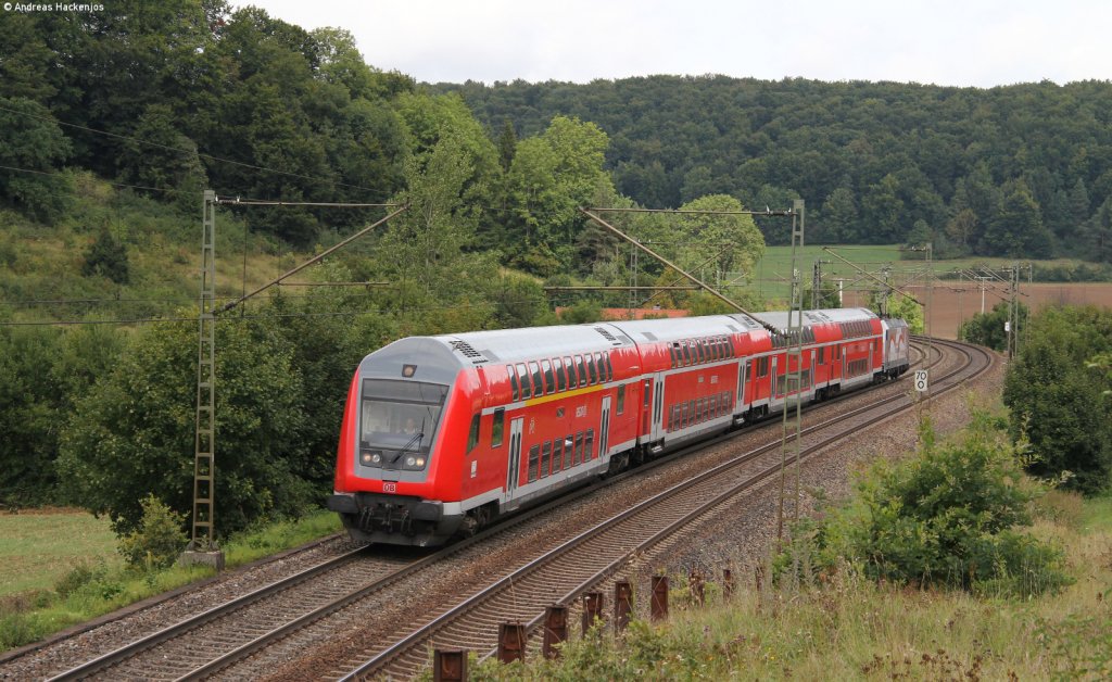 RE 19217 (Mosbach-Neckarelz-Ulm Hbf) mit Schublok 146 227-4  Bahnprojekt Stuttgart-Ulm  bei Urspring 31.8.12