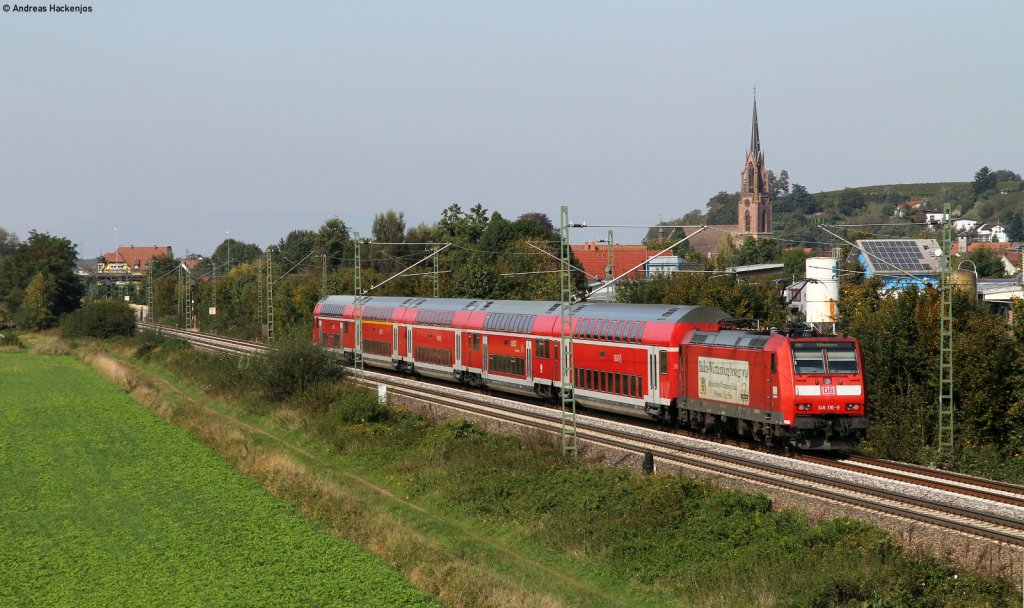 RE 26504 (Basel Bad Bf-Offenburg) mit Schublok 146 116-9 bei Teningen 25.9.11