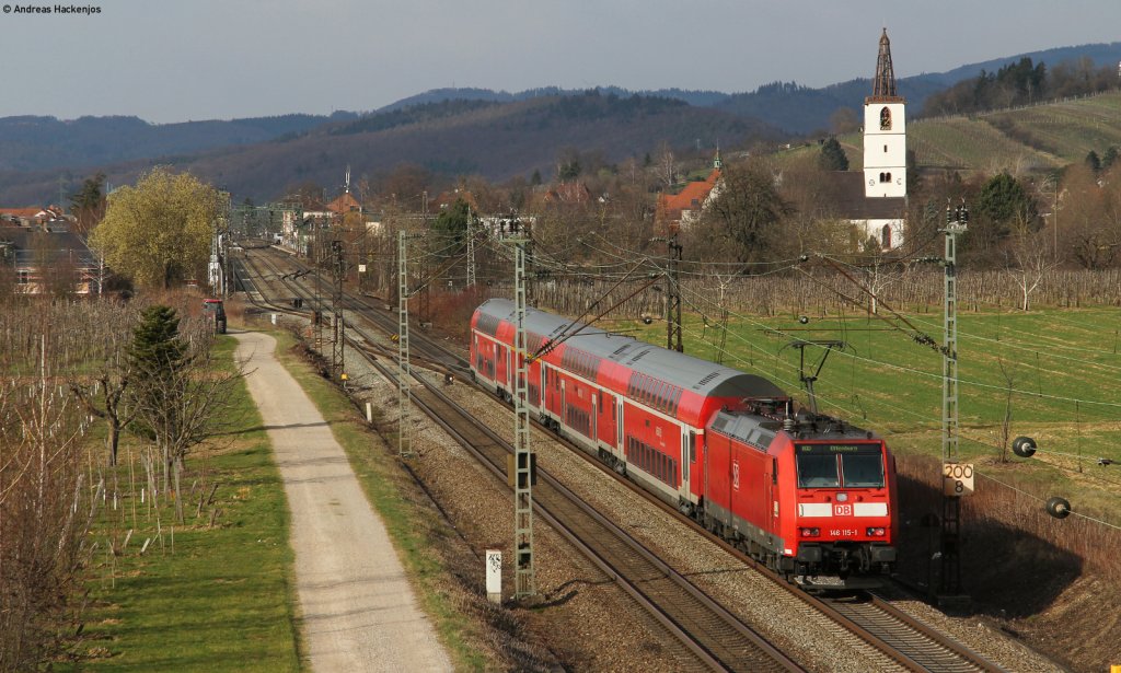 RE 26512 (Basel Bad Bf-Offenburg) mit Schublok 146 115-1 bei Denzlingen 17.3.12