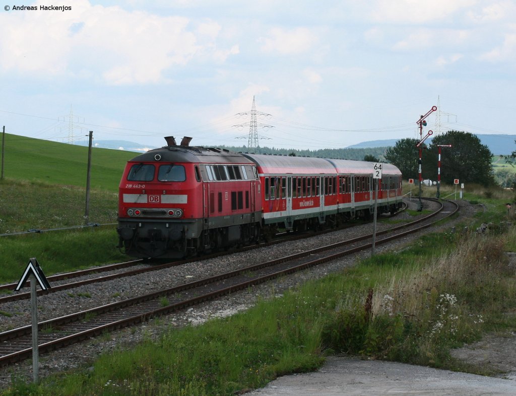 RE 3215 (Neustadt(Schwarzw)-Ulm Hbf mit Schublok 218 443-0 in Dggingen 4.9.10