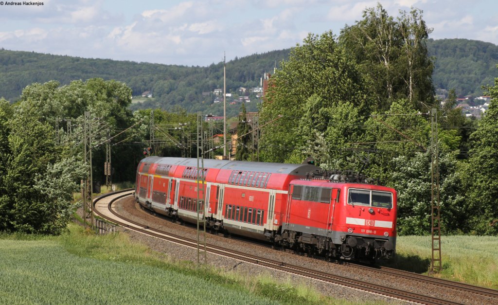 RE 4160 (Frankfurt(Main)Hbf-Kassel Hbf) mit Schublok 111 098-0 bei Niederwalgern 8.6.12