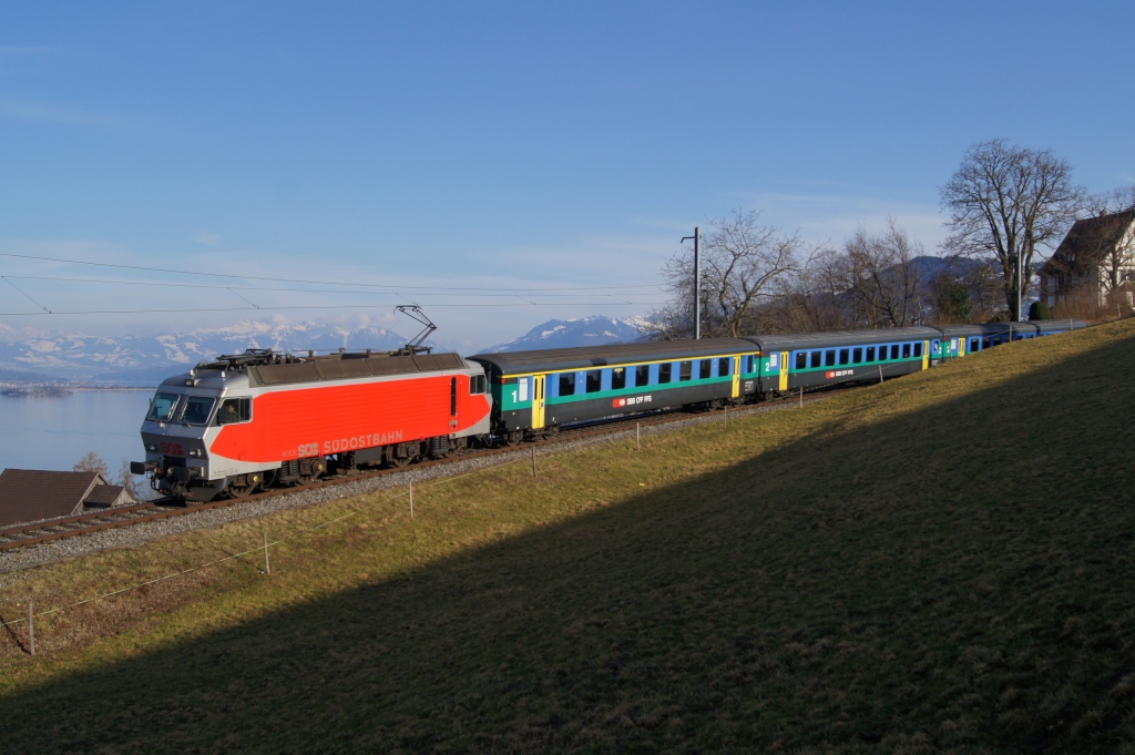 Re 446 015- bremst am 27.2.12 die S 18050 von Burghalden Richtung Wdenswil.