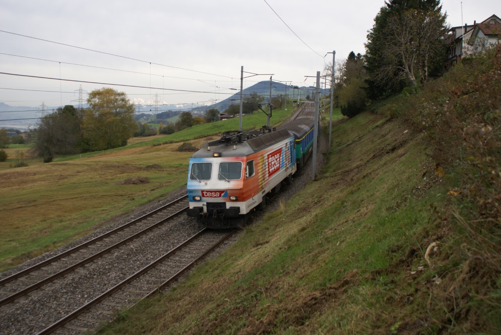 Re 446 017-6 erreicht am 22.10.10 mit der S 18050 Samstagern.