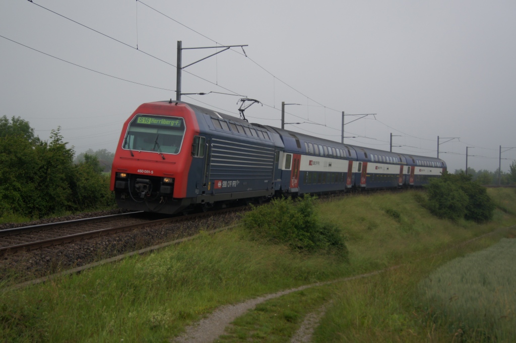 Re 450 081-5 zieht am 14.6.12 eine S 16 von Andelfingen Richtung Henggart.