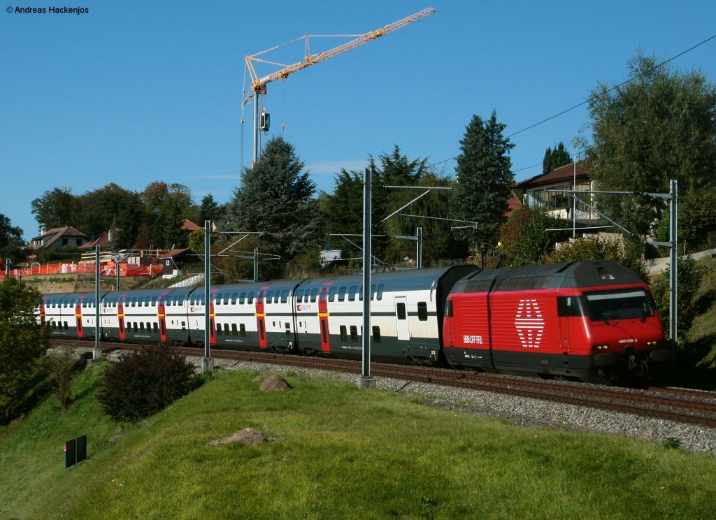 Re 460 038-3 mit dem IC 721 (Geneve-Aeroport-St. Gallen(CH)) bei Fribourg 3.10.10
