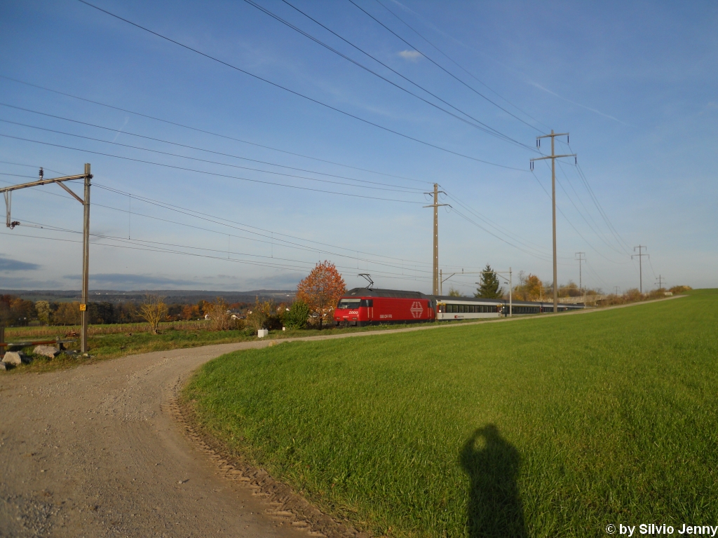 Re 460 047-4 ''Maderanertall'' schiebt am 4.11.2010 zwischen Rickenbach und Islikon einen IR Richtung Konstanz.