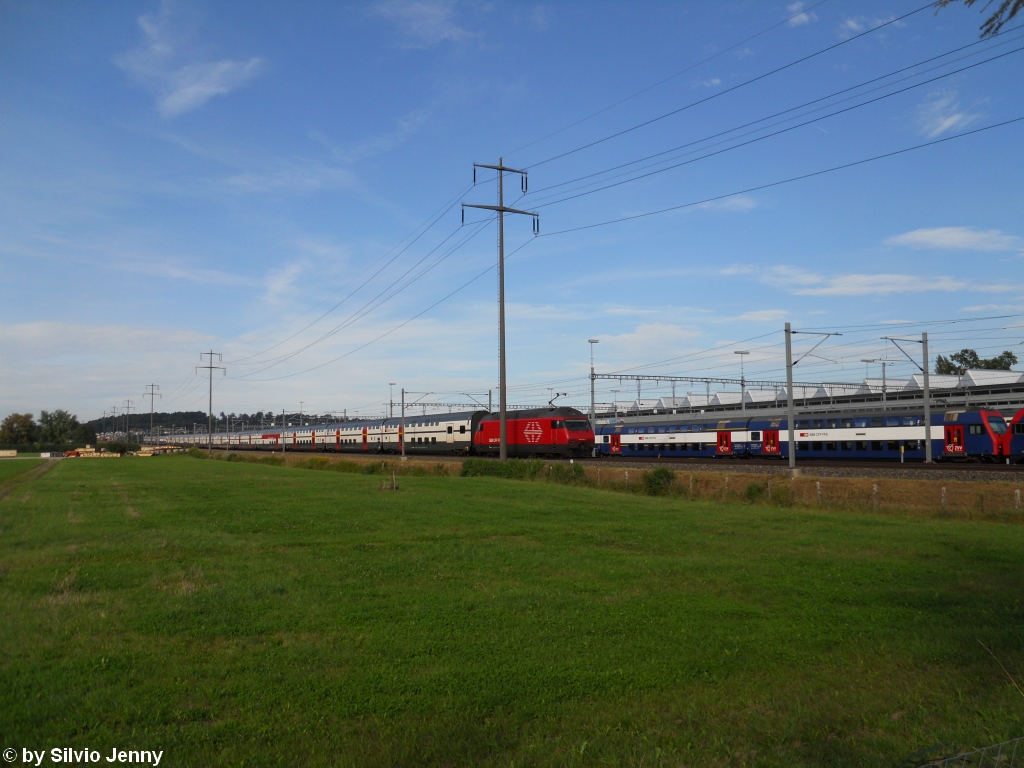 Re 460 059-9 ''La Broche'' schiebt am 22.8.2010 den IC 831 nach Romanshorn. Dieser Zug wurde nicht mit einem EW4-Modul verstrkt, sondern mit 2 IC-Dosto Wagen, die in die Stammkomp. eingereiht wurden.