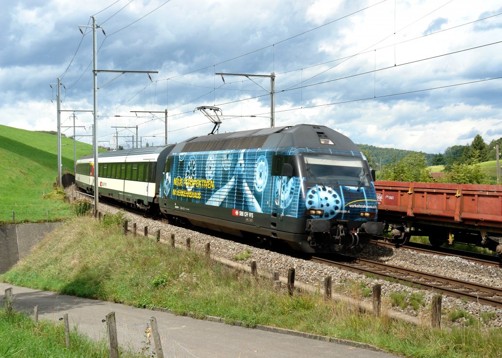 Re 460 080 mit einem IC von Basel nach Interlaken Ost am 03.09.2009 unterwegs bei Faulensee.