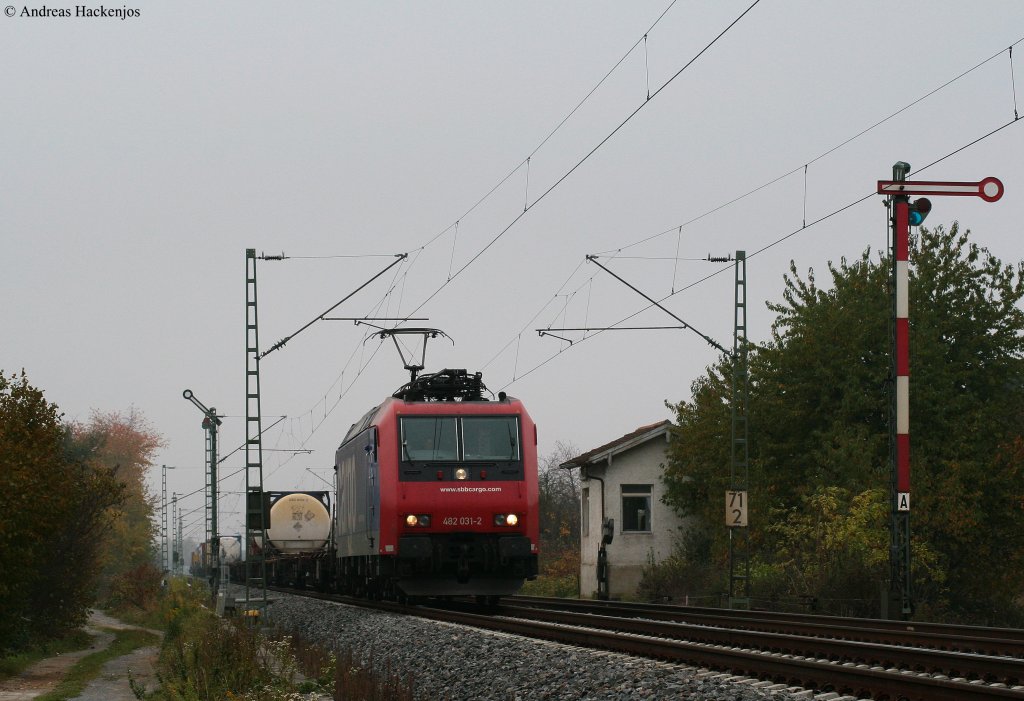 Re 482 031-9 mit einem KLV an der Bk Basheide 29.10.09