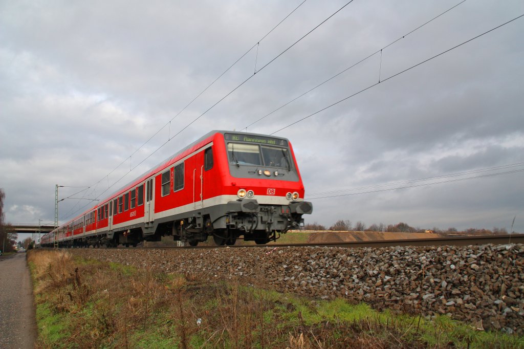 RE von Frankfurt(Main)Hbf nach Mannheim Hbf.Am 31.12.09 in Brstadt.