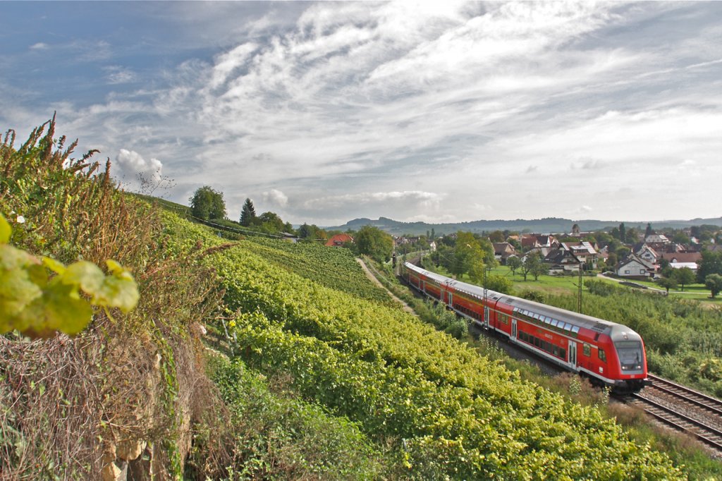 Regional Express von Basel nach Offenburg bei Istein, mit einer Br 146 als Schublok.