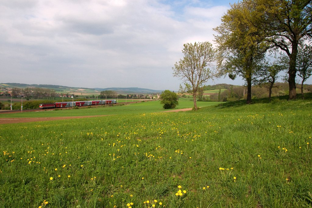 REX 1631 ist nach Wien Westbahnhof unterwegs. Die Aufnahme entstand kurz vor Neulengbach, am 28.04.2013.