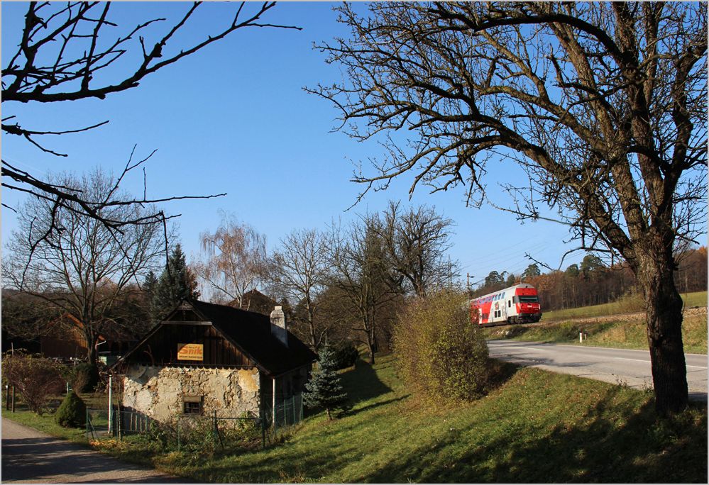 REX 9321 am Vormittag 16. November 2012 zwischen Rekawinkel und Pressbaum.