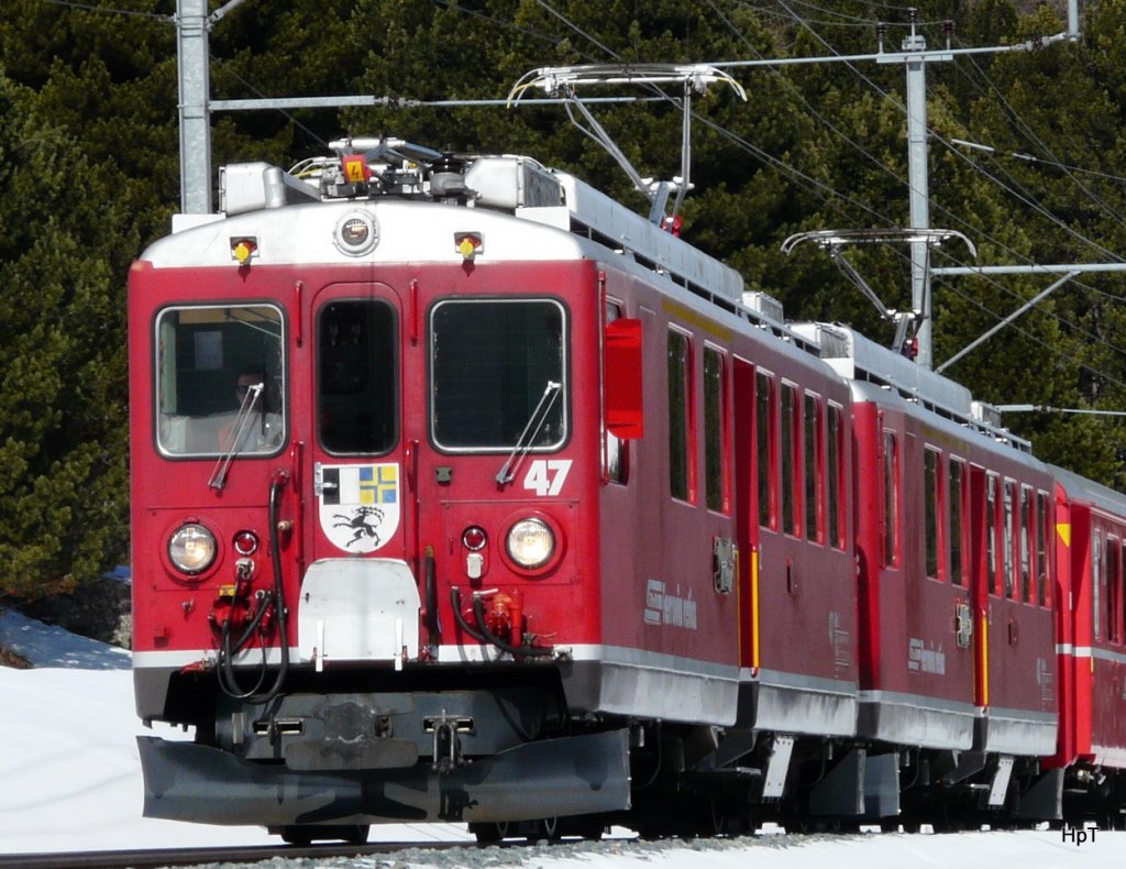 RhB - - ABe 4/4 47 + ABe 4/4 bei Pontresina am 07.04.2010