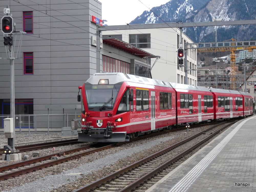 RhB - Einfahrender Triebzug ABe 4/16  3103 im Bahnhof Chur am 20.01.2013