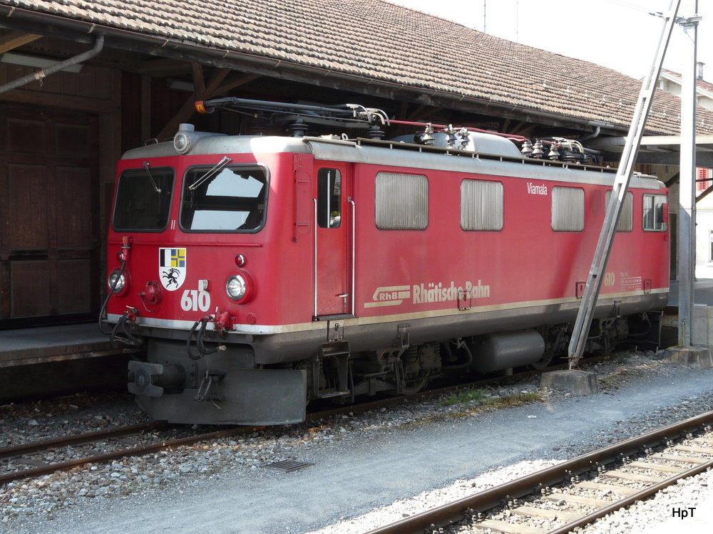RhB - Ge 4/4 610 abgestellt im Bahnhofsareal von Landquart am 22.04.2011