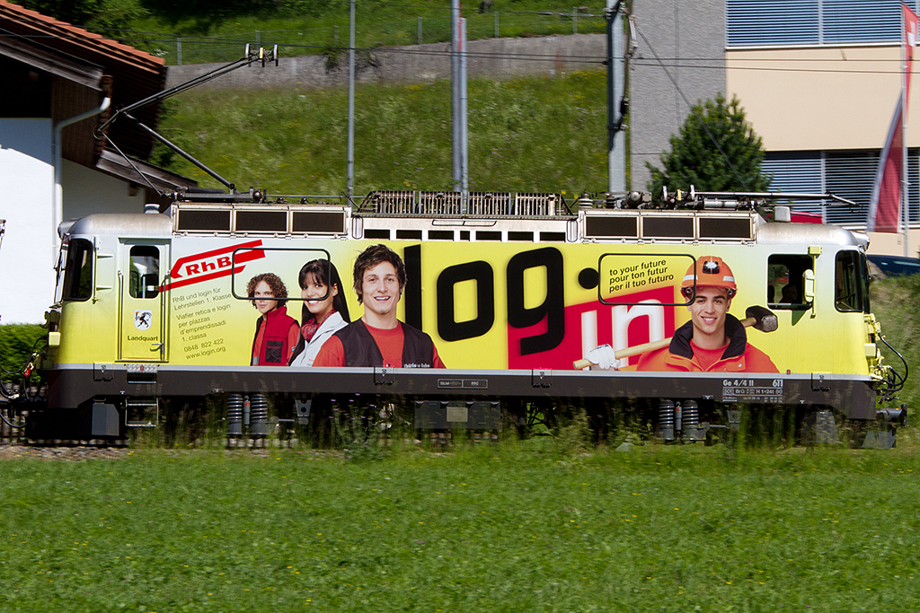 RhB, Ge 4/4II, 611, 16.06.2012 Disentis 