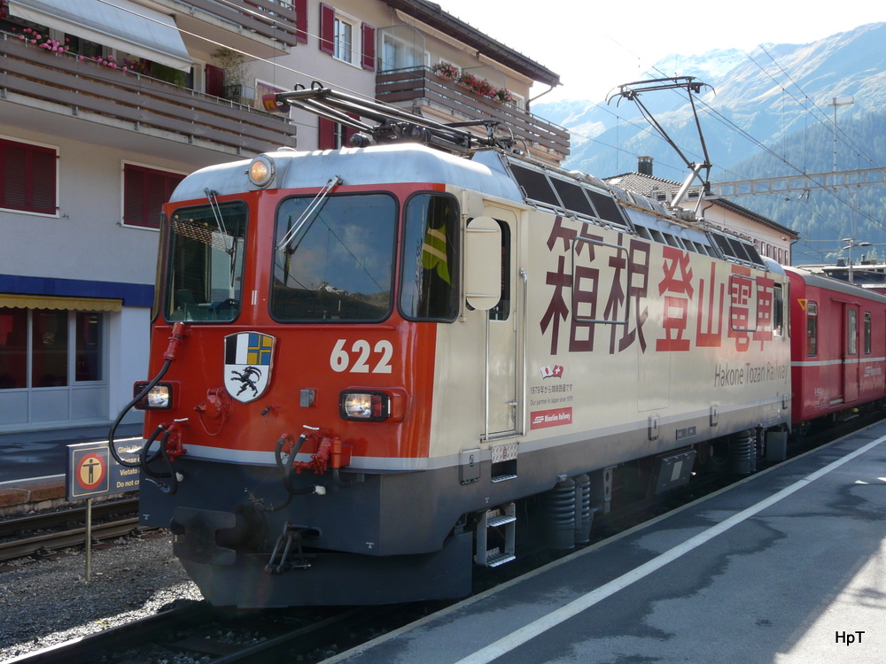 RhB - Gegenlichtaufname der Lok Ge 4/4  622 in Klosters am 14.09.2010