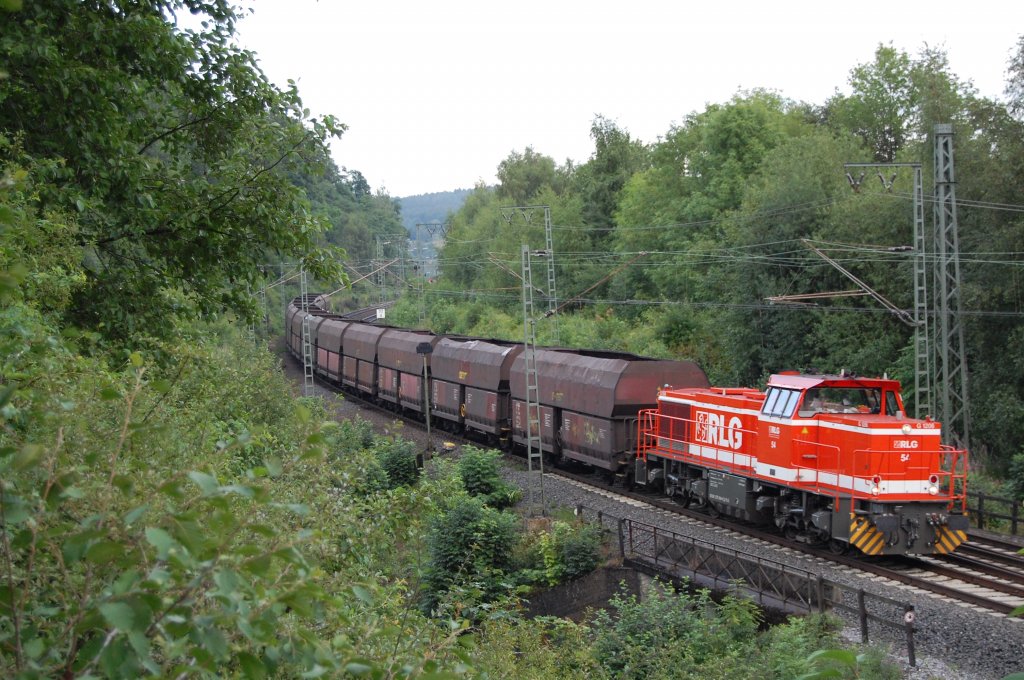 RLG 54 mit dem umgeleitetem DGS 88599 Neheim-Hsten - Dortmund-Obereving, kurz hinter dem Bahnhof Altenbeken, 04.08.2010.