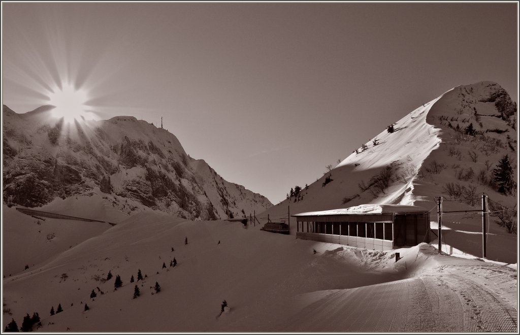 Rochers-de-Naye Zug auf dem Weg zum Gipfel,kurz nach Jaman.
(12.01.2012)
