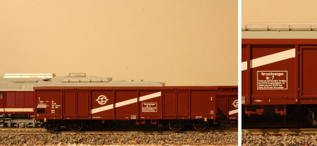 Roco DR Eas Offenergterwagen Versuchswagen Nr. 7 fr Mittelpuffer Kupplungen (+Detail)