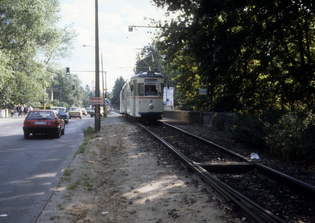Rostock RSAG SL 11 (Gotha-GTw 714) Rennbahnallee am 21. September 1991.