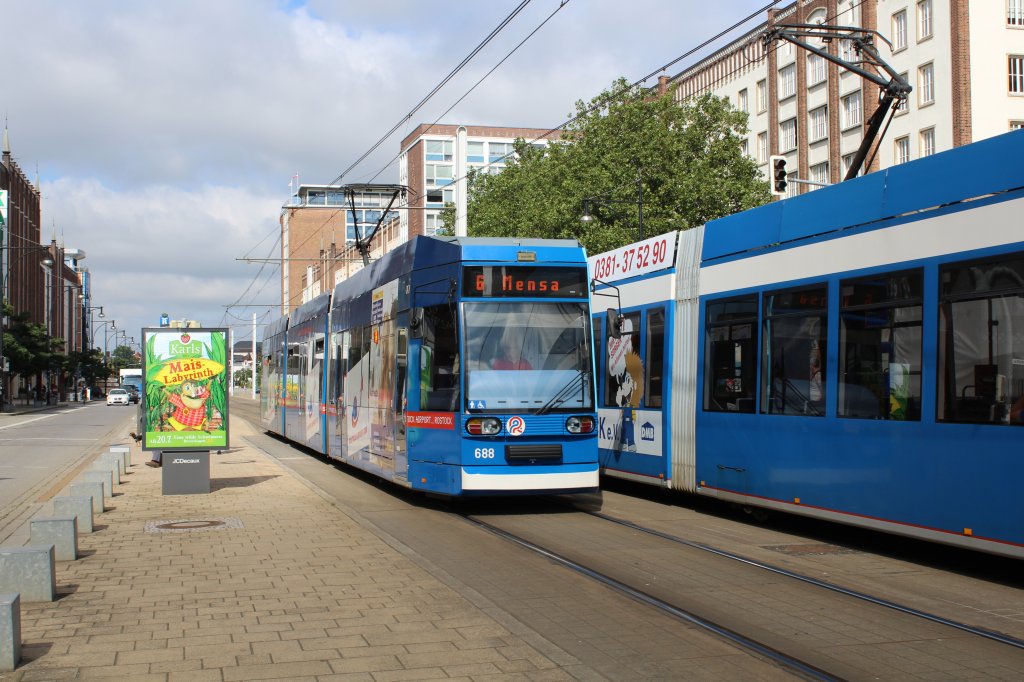 Rostock RSAG SL 6 (DWAG/DWA-6NGTWDE 688) Lange Strasse am 16. Juli 2013.