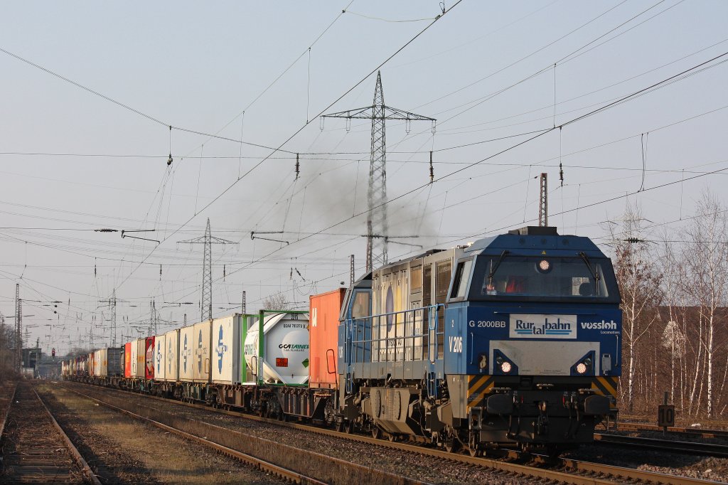 RTB V206 am 22.3.12 mit einem Containerzug bei der Durchfahrt durch Ratingen-Lintorf.