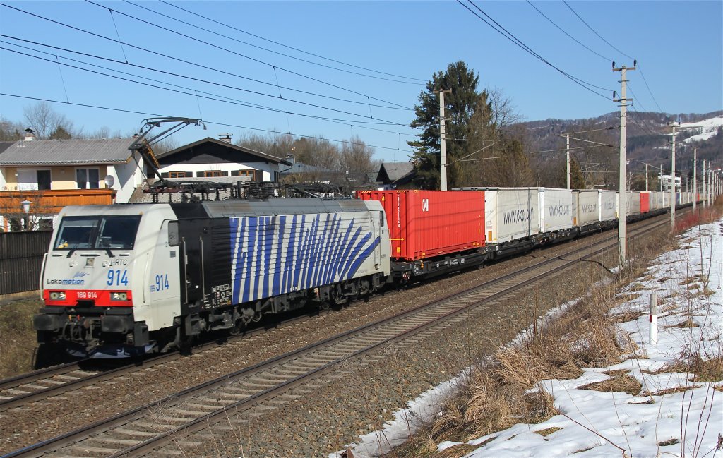 RTC 189 914 mit KLV  Ekol  Zug bei Salzburg-Sd Richtung Bischofshofen am 05.03.2013
