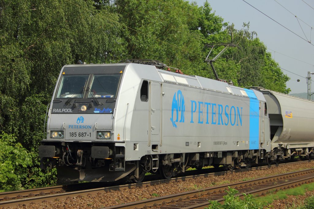 Rurtalbahn 185 687-1  Peterson  in Limperich am 22.5.2012 