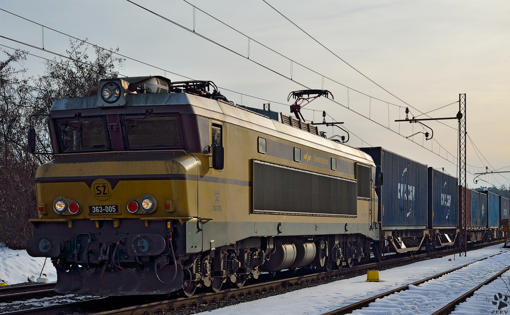 S 363-005 zieht Containerzug durch Maribor-Tabor Richtung Norden. /30.1.2013