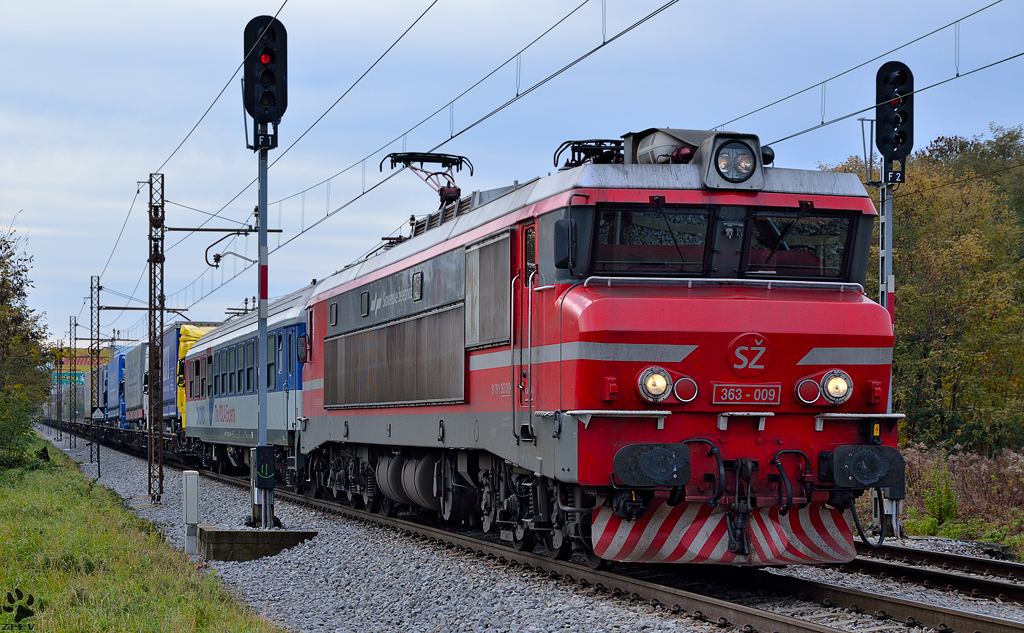 S 363-009 zieht LkW-Zug durch Maribor-Tabor Richtung Norden. /3.11.2012