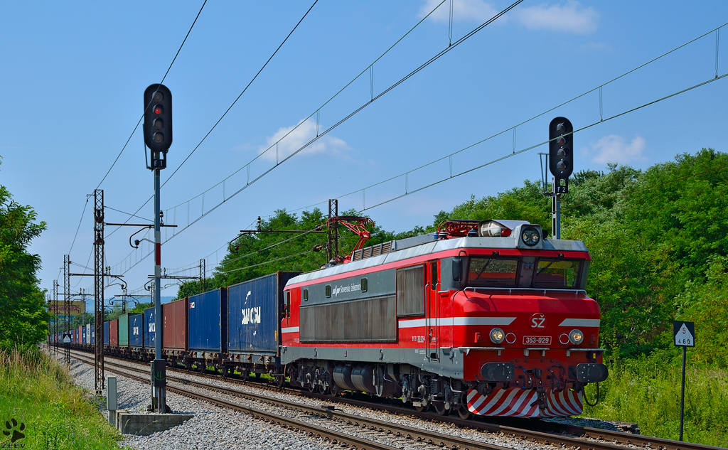 S 363-029 zieht Containerzug durch Maribor-Tabor Richtung Norden. /8.7.2013