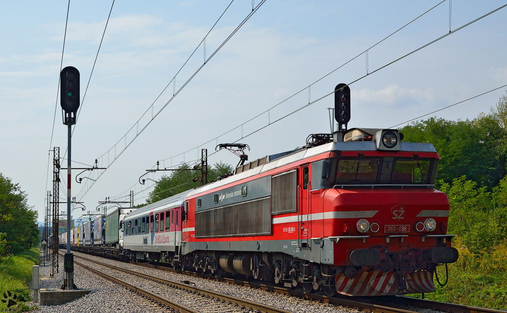 S 363-036 zieht LkW-Zug durch Maribor-Tabor Richtung Norden. /12.9.2012