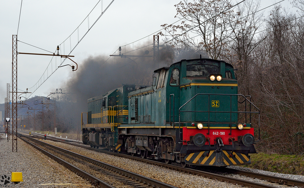 S 642-120+644-016 (kalt) fahren durch Maribor-Tabor Richtung Tezno Verschiebebahnhof. /5.2.2013