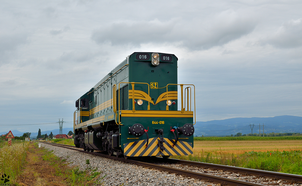 S 644-016 fhrt als Lokzug nahe Cirkovce Richtung Ptuj. /13.7.2012