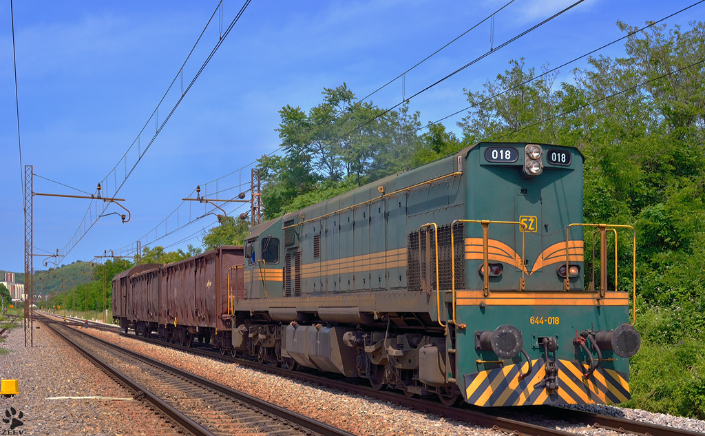 S 644-018 zieht Gterzug durch Maribor-Tabor Richtung Verschiebebahnhof Tezno. /6.6.2012