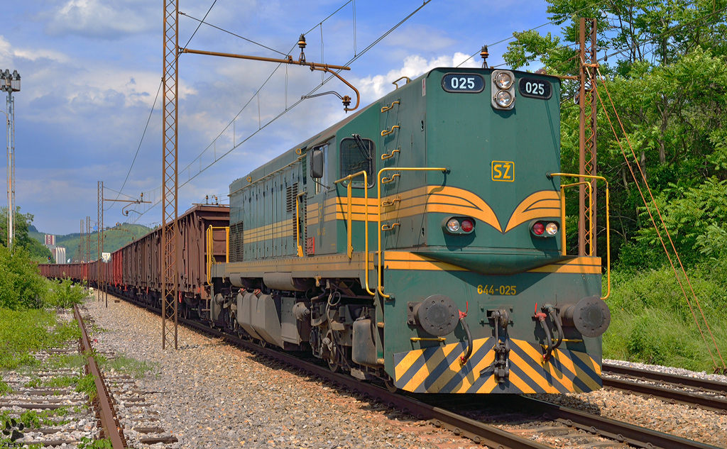 S 644-025 zieht Gterzug durch Maribor-Tabor Richtung Verschiebebahnhof Tezno. /28.5.2012