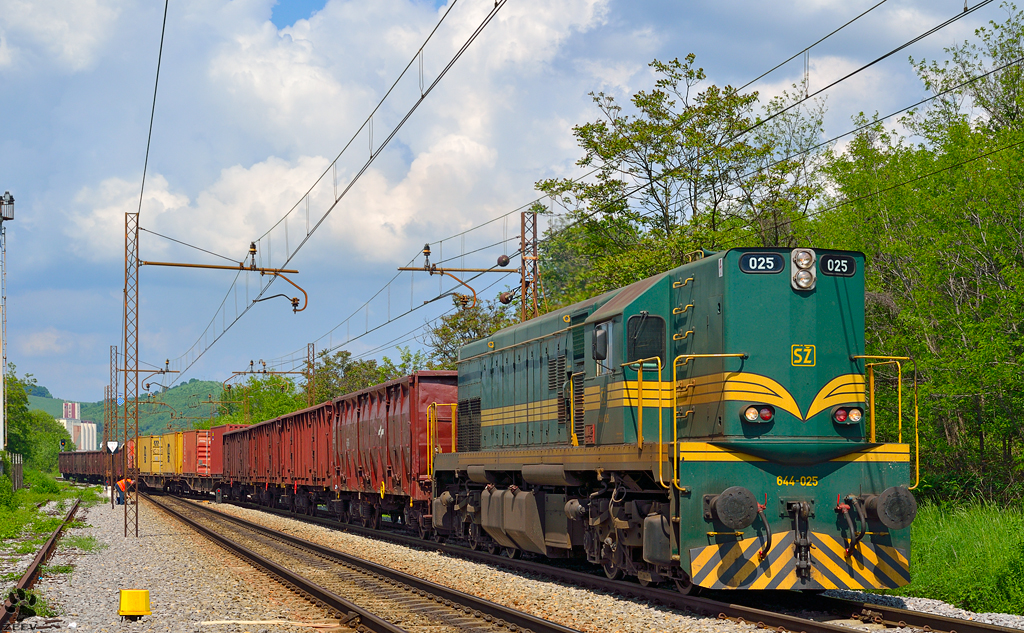 S 644-025 zieht Gterzug durch Maribor-Tabor Richtung Tezno Verschiebebahnhof. /9.5.2013