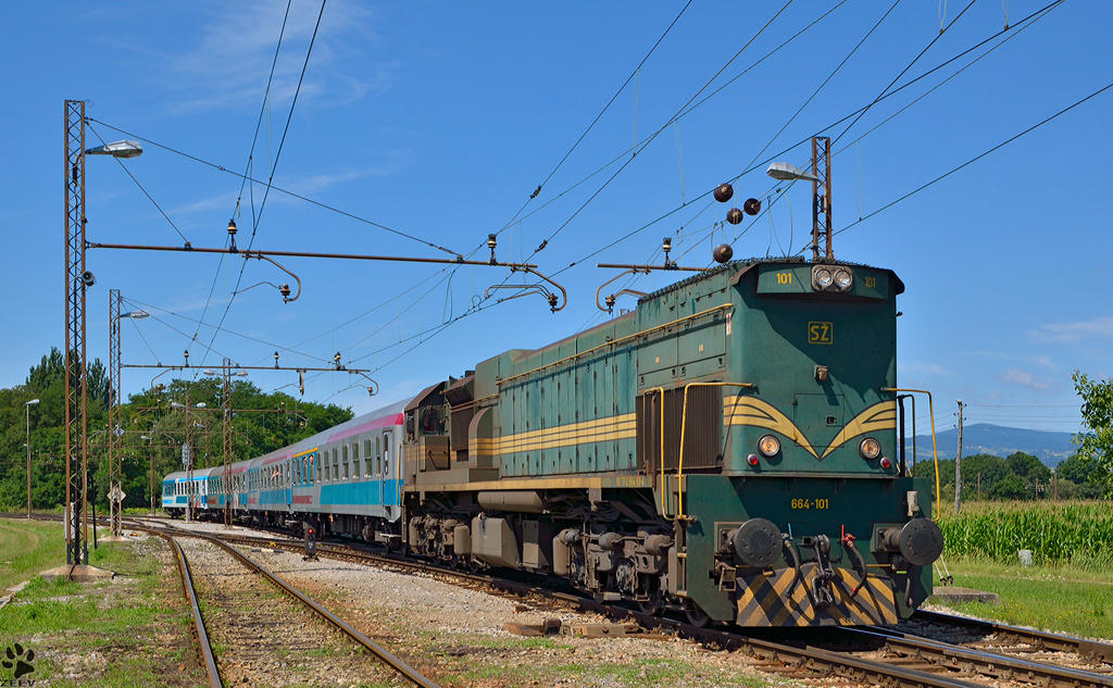 S 664-101 zieht MV247 'Citadella' durch Pragersko Richtung Budapest. /17.7.2012