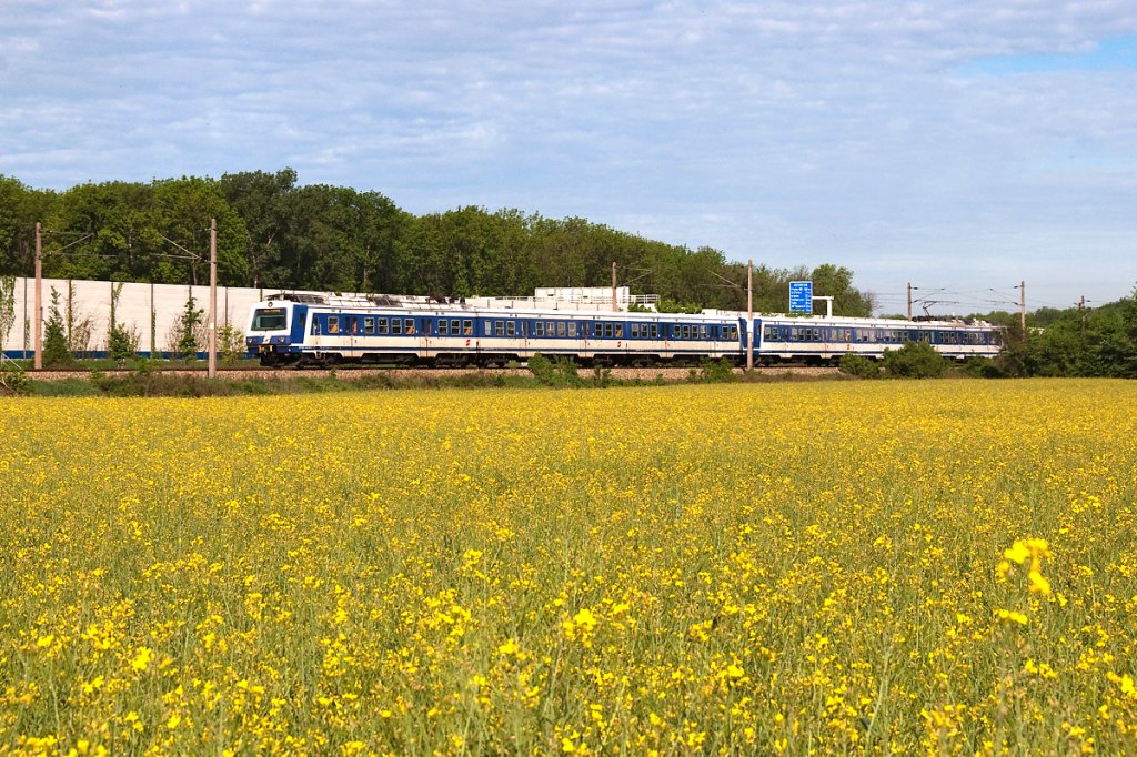 S-Bahn 29371 ist von Absdorf-Hippersdorf nach Wien Meidling unterwegs. Die Aufnahme entstand am 06.05.2012 kurz vor Leobendorf-Burg Kreuzenstein.