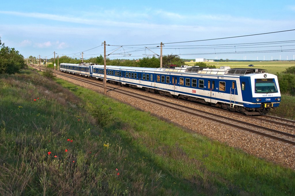 S Bahn 29755 (Gnserndorf - Mdling), am 07.05.2012 zwischen Helmahof und Deutsch Wagram.