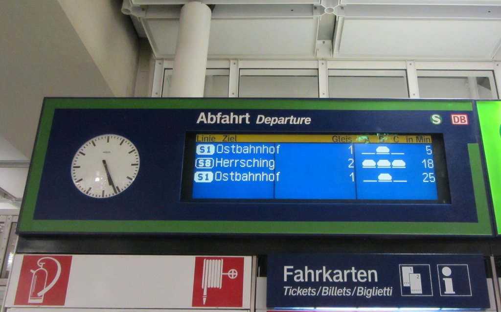 S-Bahn Abfahrtsbersicht in Mnchen Flughafen Terminal.(27.12.2011)