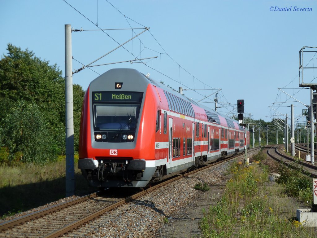 S1 nach Meien kurz vor Dresden Reick.(am Zugschluss 145er Railion)
24.08.11
