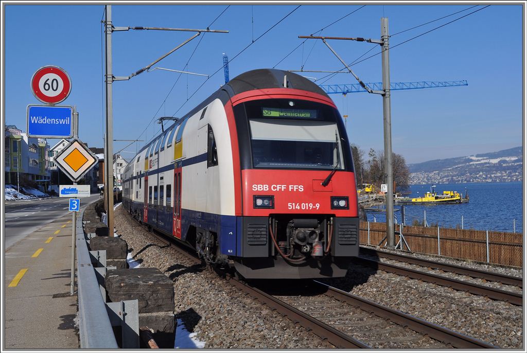 S8 nach Weinfelden mit 514 019-9 bei der Ortseinfahrt von Wdenswil. (19.02.2013)