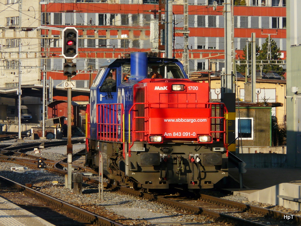 SBB - Am  843 091-0 bei Rangierfahrt im Bahnhof Schaffhausen am 01.03.2012